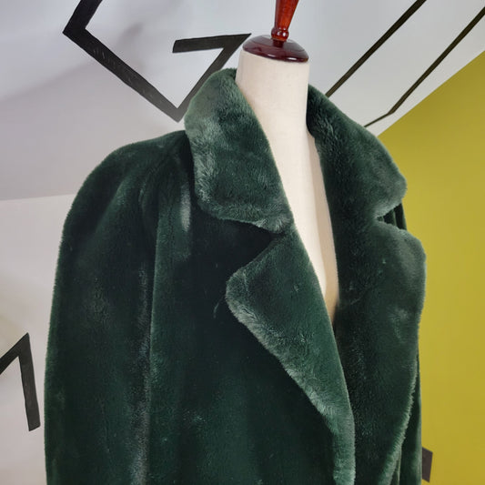 Jean Philippe Ricifriar Made in France Vintage 80s Green Faux Fur Coat - Large