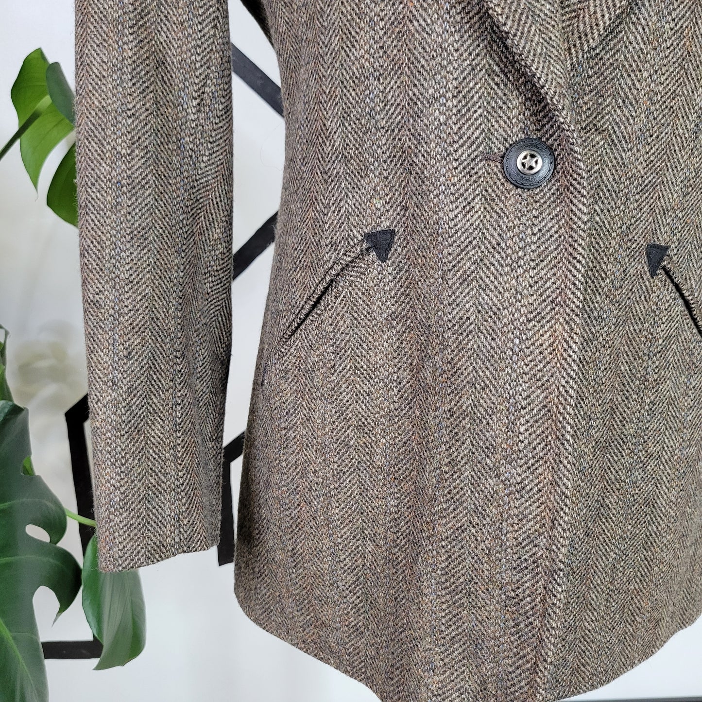Pioneer Wear Vintage 80s Western Wool Tweed Blazer with Leather Collar - Size 10