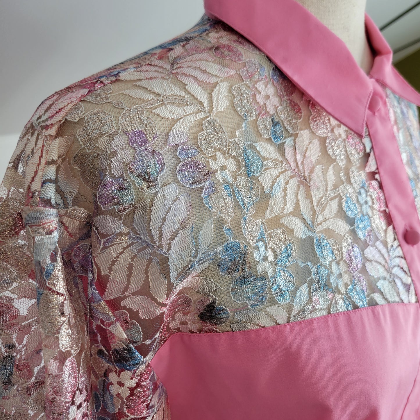 Wrangler Vintage 80s Shear Lace Yoke and Sleeves Western Top - large