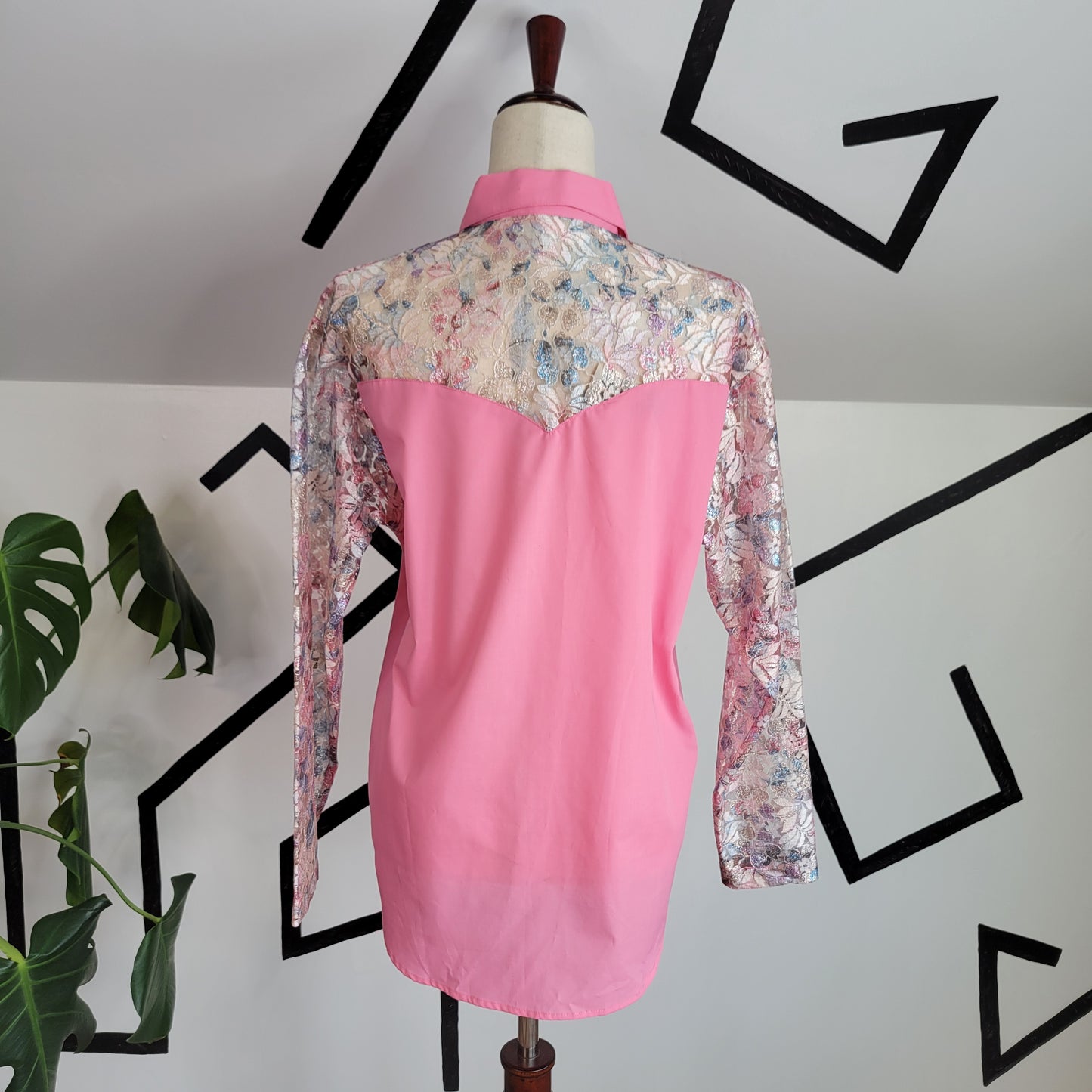 Wrangler Vintage 80s Shear Lace Yoke and Sleeves Western Top - large