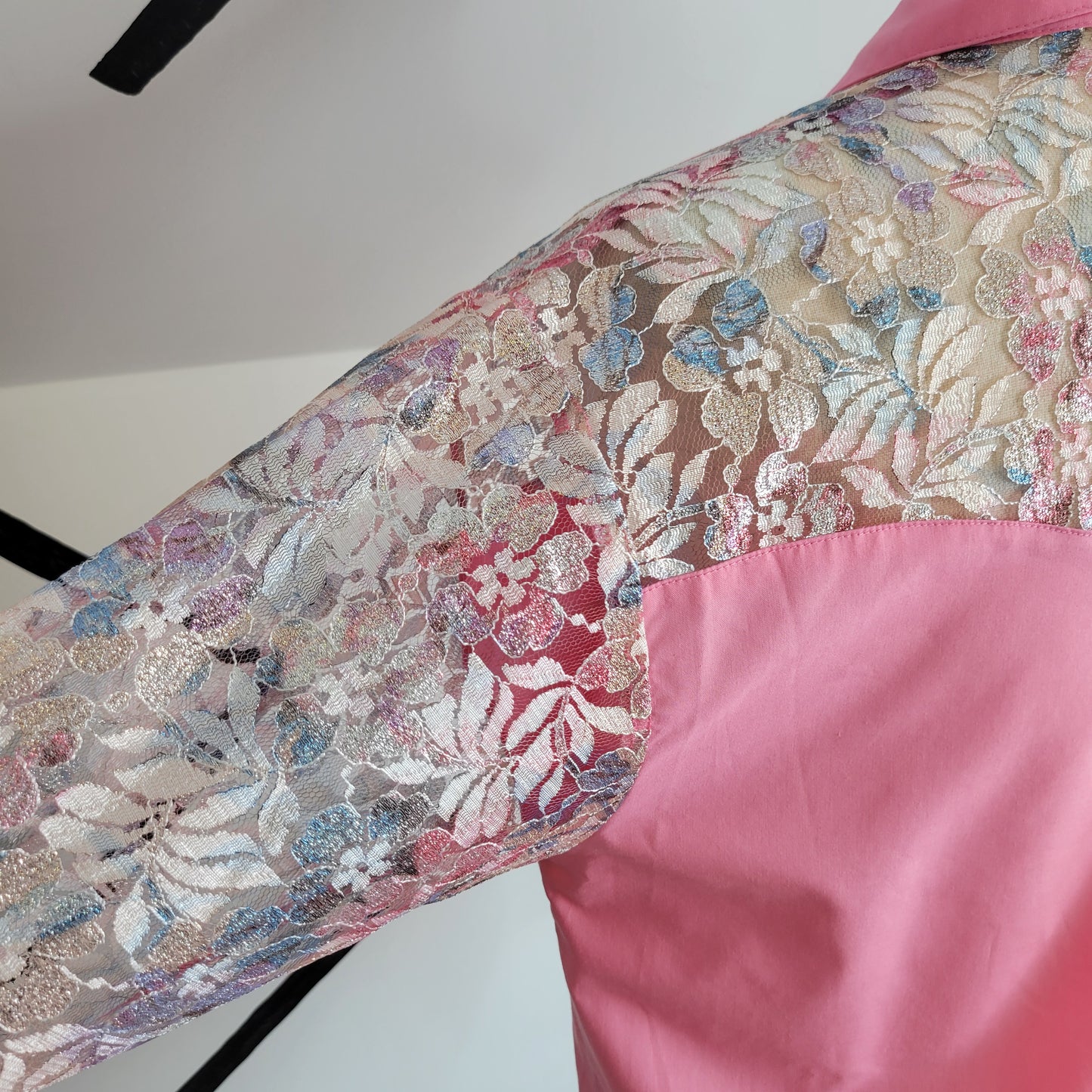 Wrangler Vintage 80s Shear Lace Yoke and Sleeves Western Top - large