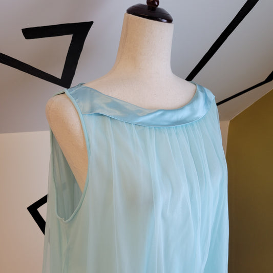 Miss Siren 60s Vintage Light Blue Bateau Babydoll Peignoir - Medium