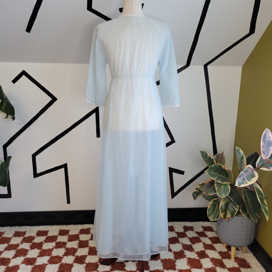 Kayser Vintage 60s Light Blue Center Button Duster Night Gown - Small
