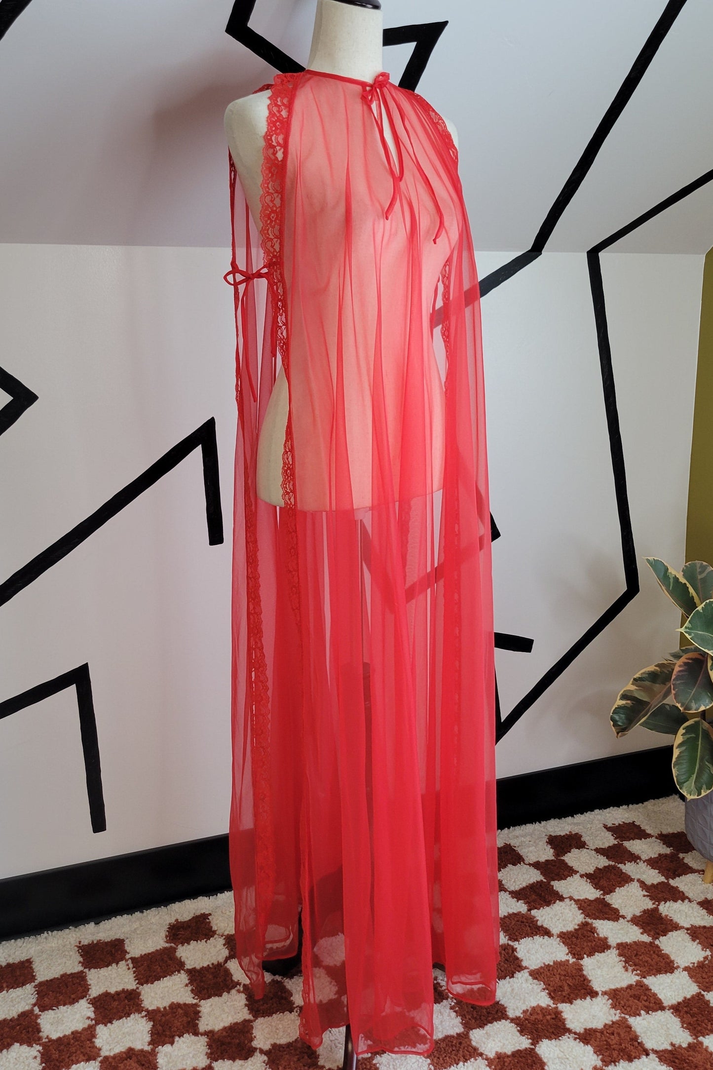 Frederick's of Hollywood Sheer Nylon Red Open Side Dress - OS