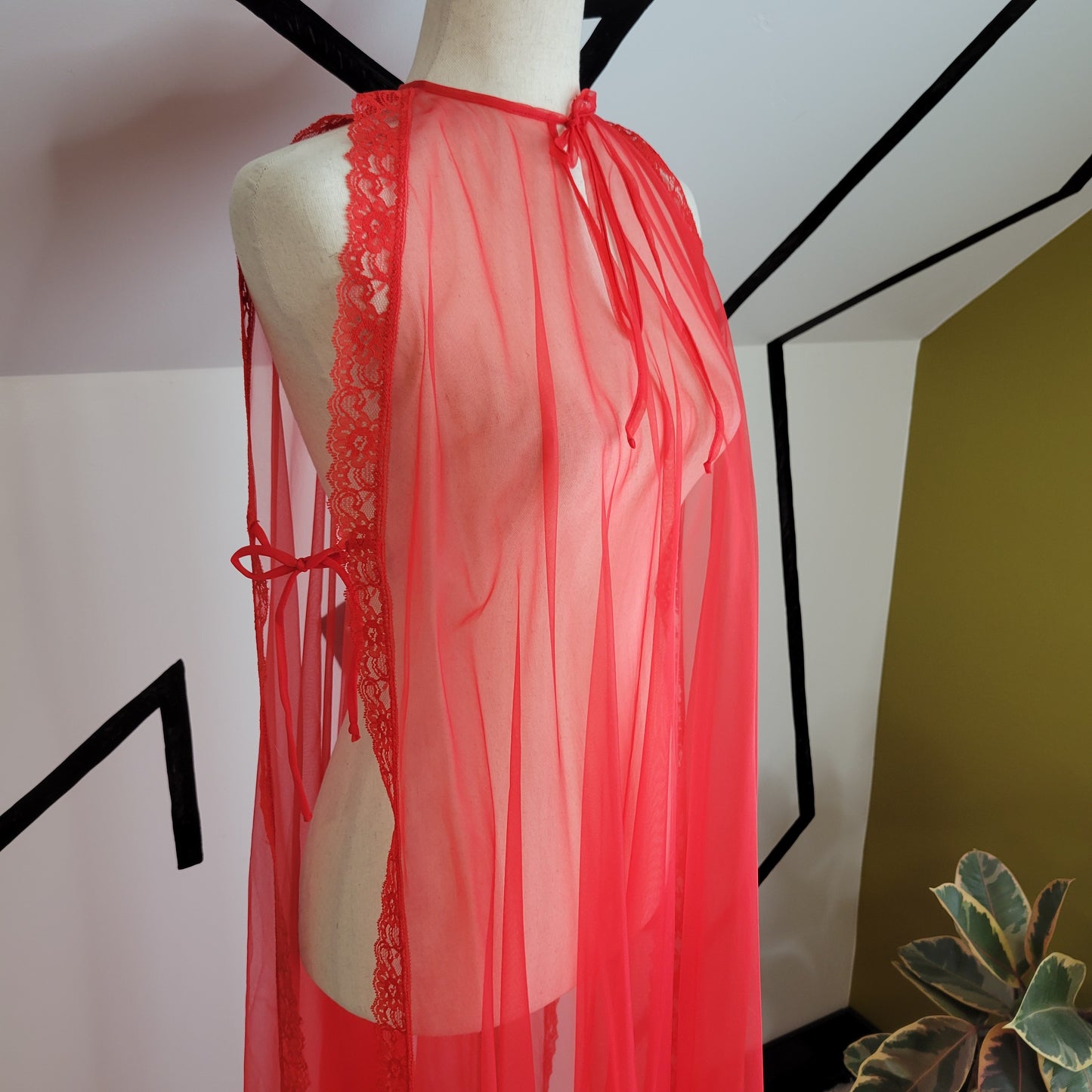 Frederick's of Hollywood Sheer Nylon Red Open Side Dress - OS