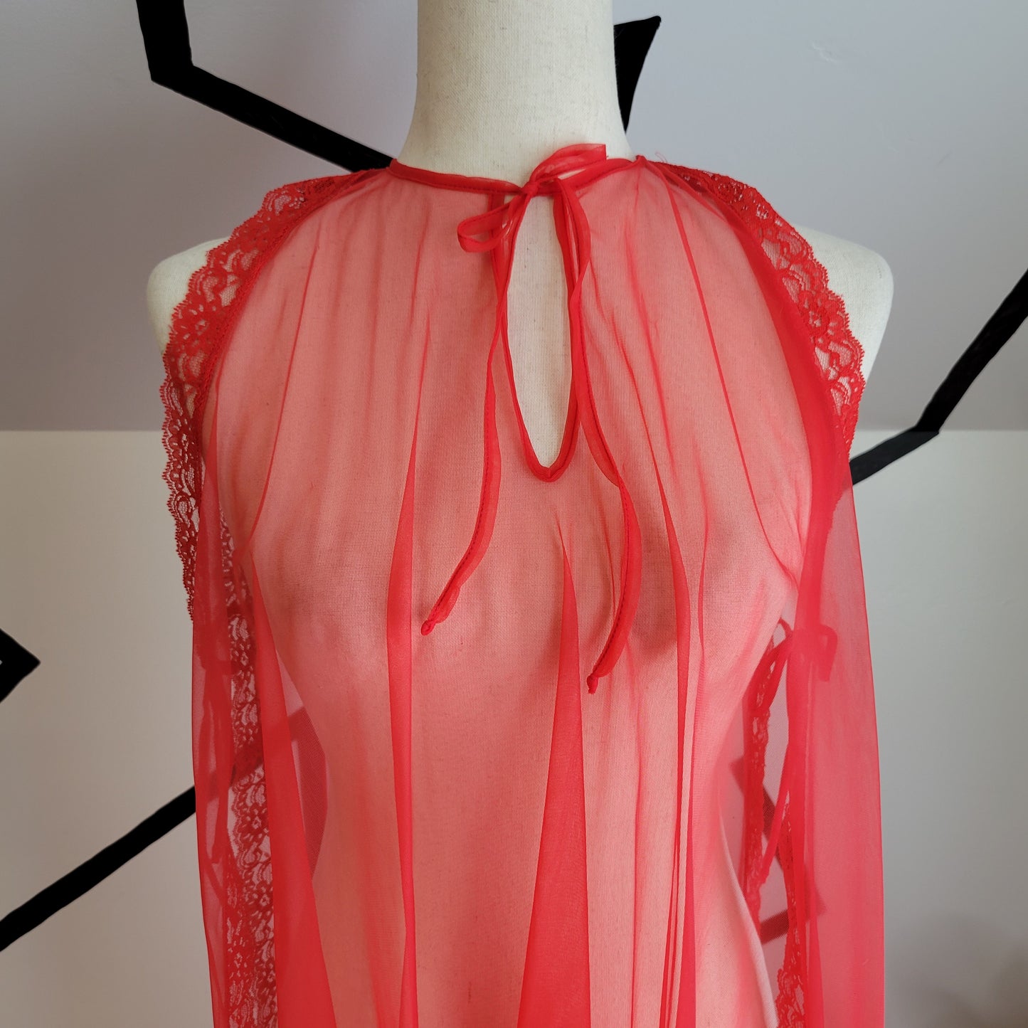 Frederick's of Hollywood Sheer Nylon Red Open Side Dress - OS