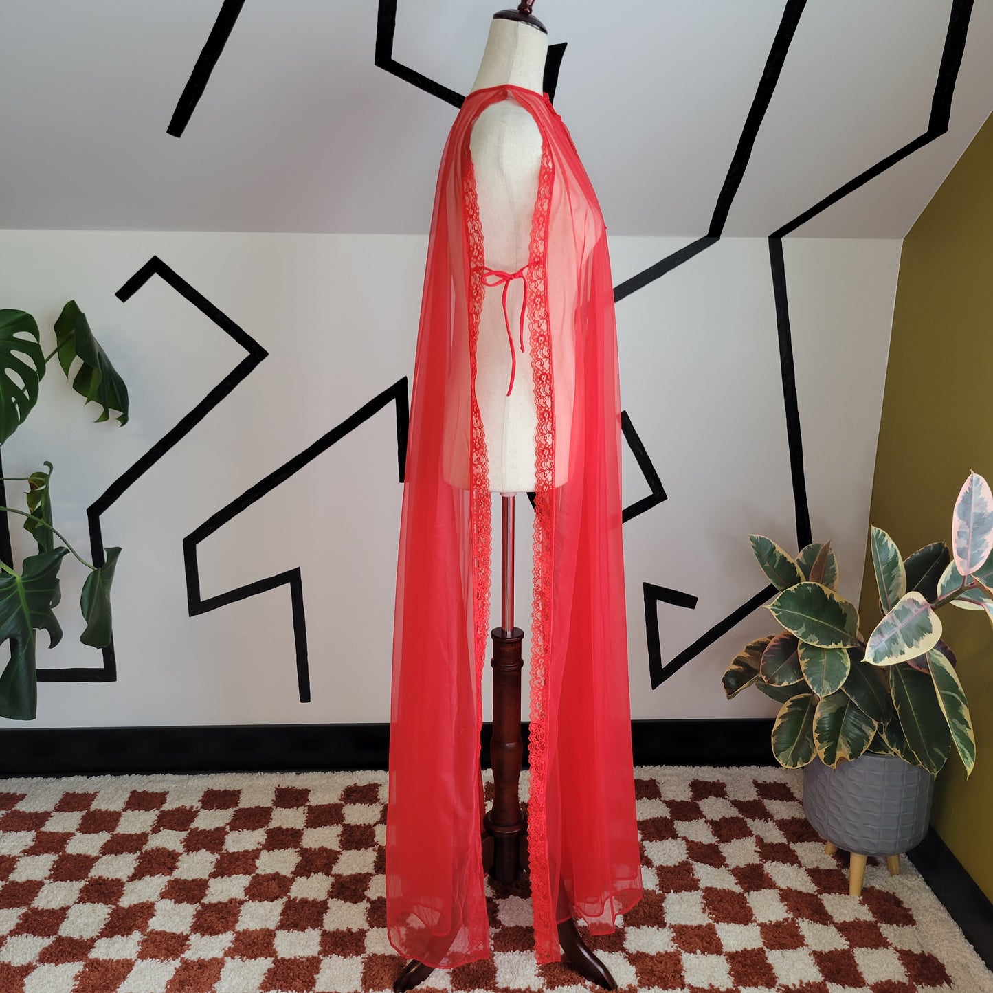 Frederick's of Hollywood Sheer Nylon Red Open Side Dress - OS