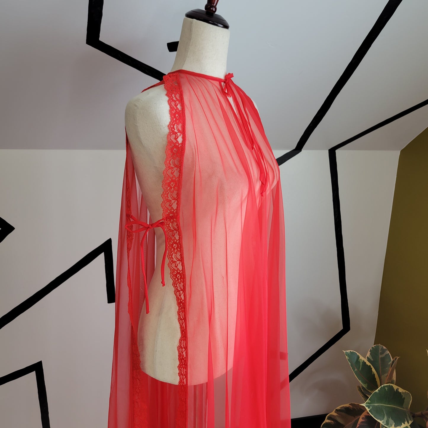 Frederick's of Hollywood Sheer Nylon Red Open Side Dress - OS