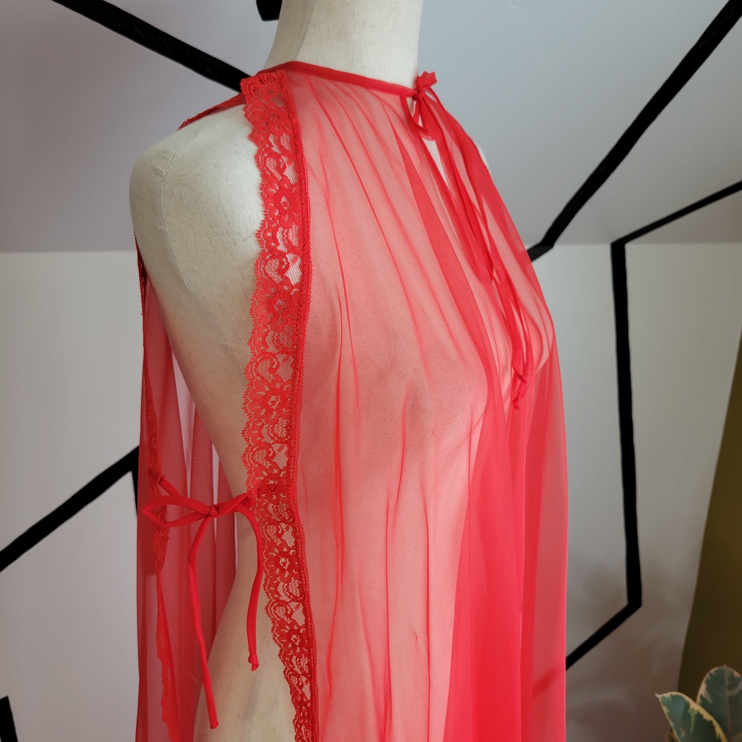 Frederick's of Hollywood Sheer Nylon Red Open Side Dress - OS
