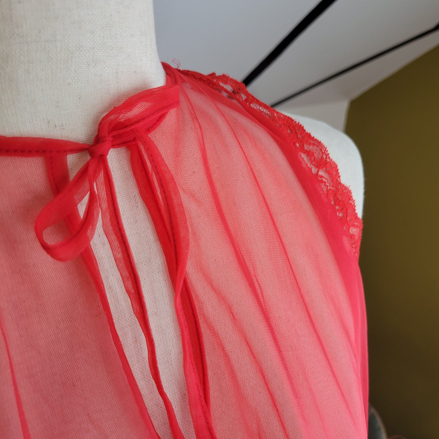 Frederick's of Hollywood Sheer Nylon Red Open Side Dress - OS