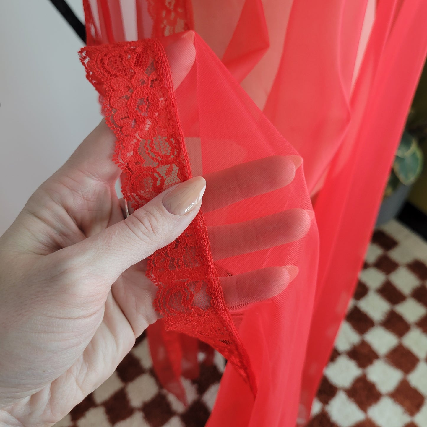 Frederick's of Hollywood Sheer Nylon Red Open Side Dress - OS