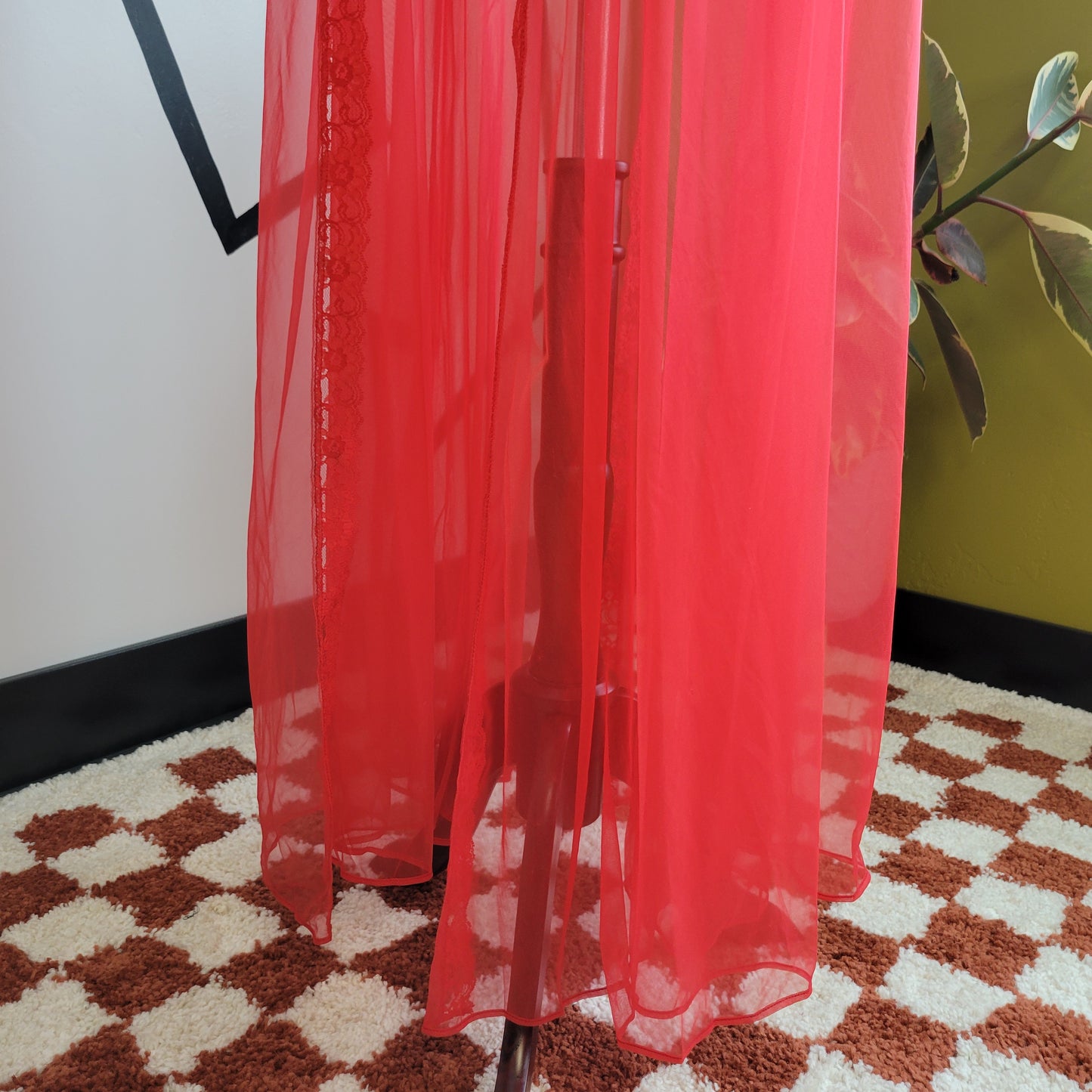 Frederick's of Hollywood Sheer Nylon Red Open Side Dress - OS