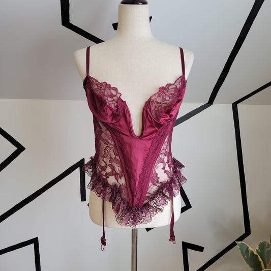 Faris Vintage 80s Corseted Bustier with Garter Straps - Large