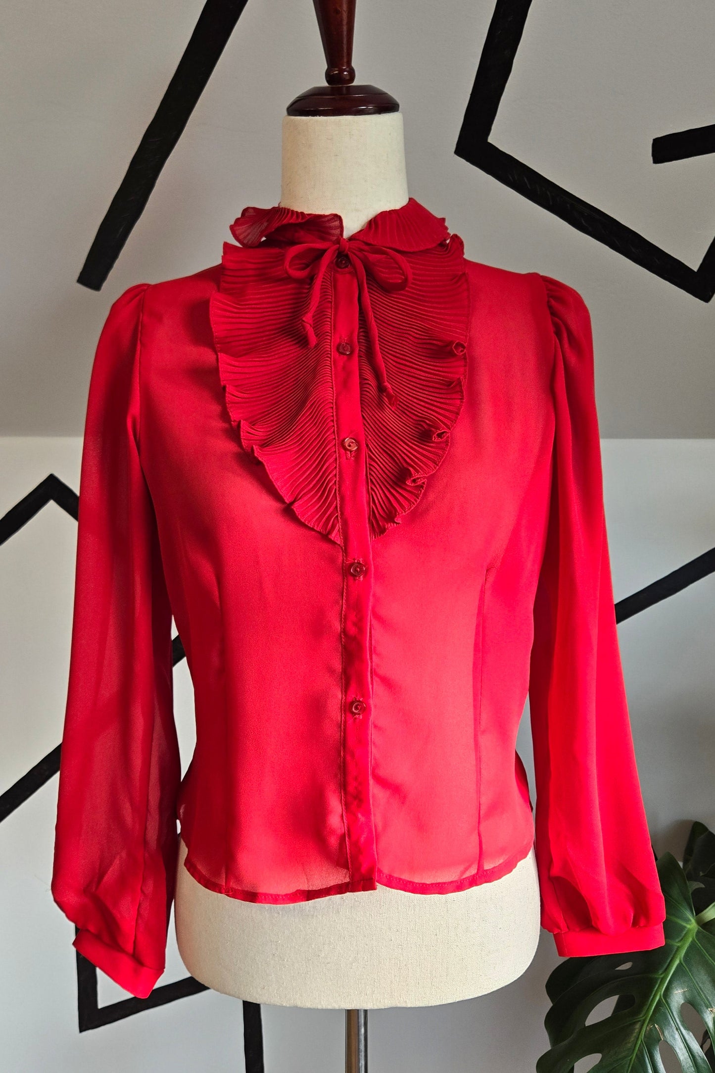 You Babes Vintage 50s Red Shear Top with Ruffle Collar - medium