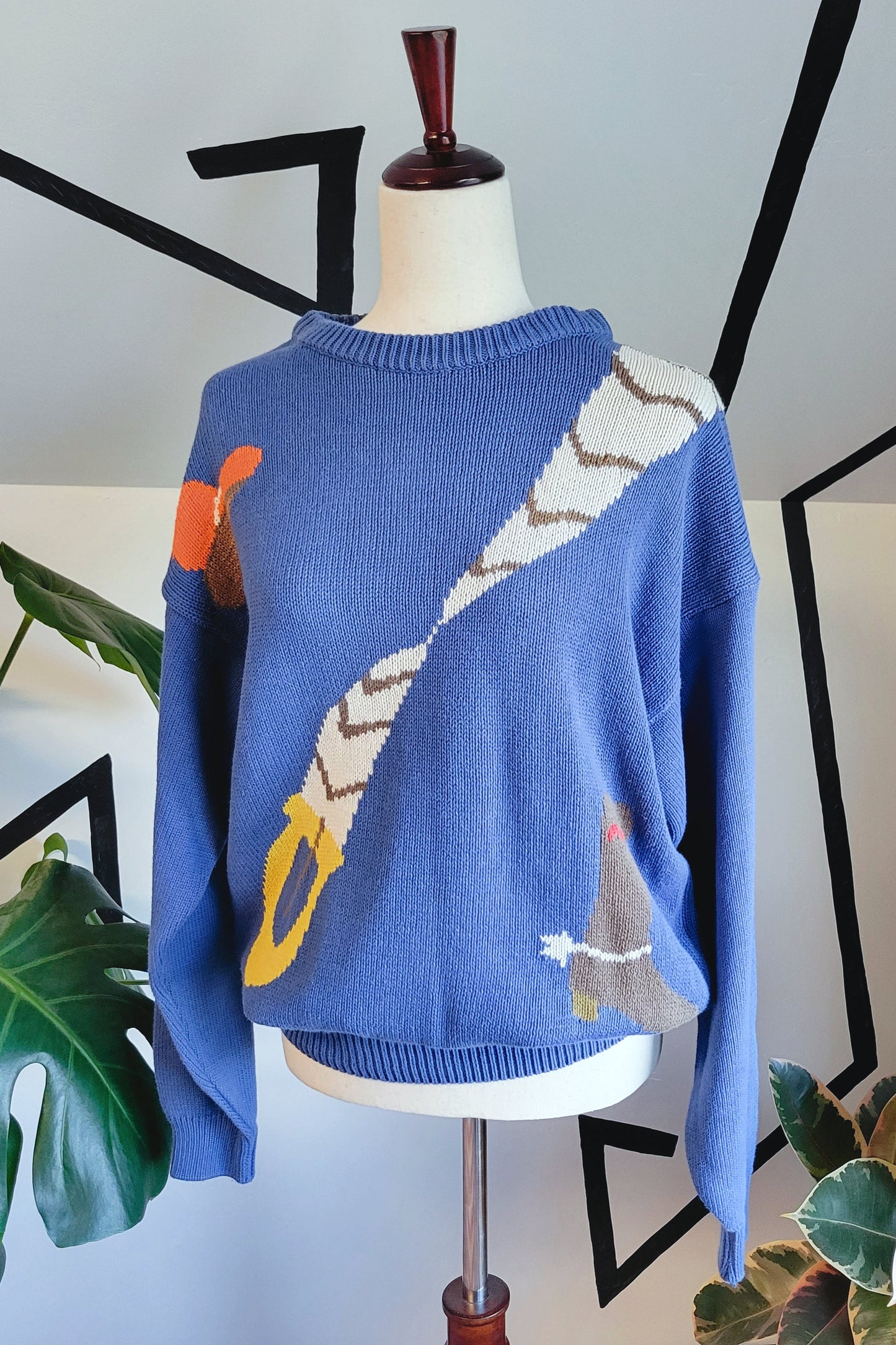 Daniel Hechter Vintage Western Cowboy Motifs Hand Knit Sweater - large