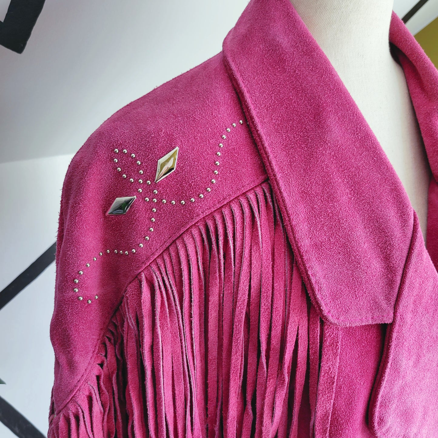 Vintage 80s Phoenix Pink Genuine Suede Leather Fringe Western Jacket - Medium