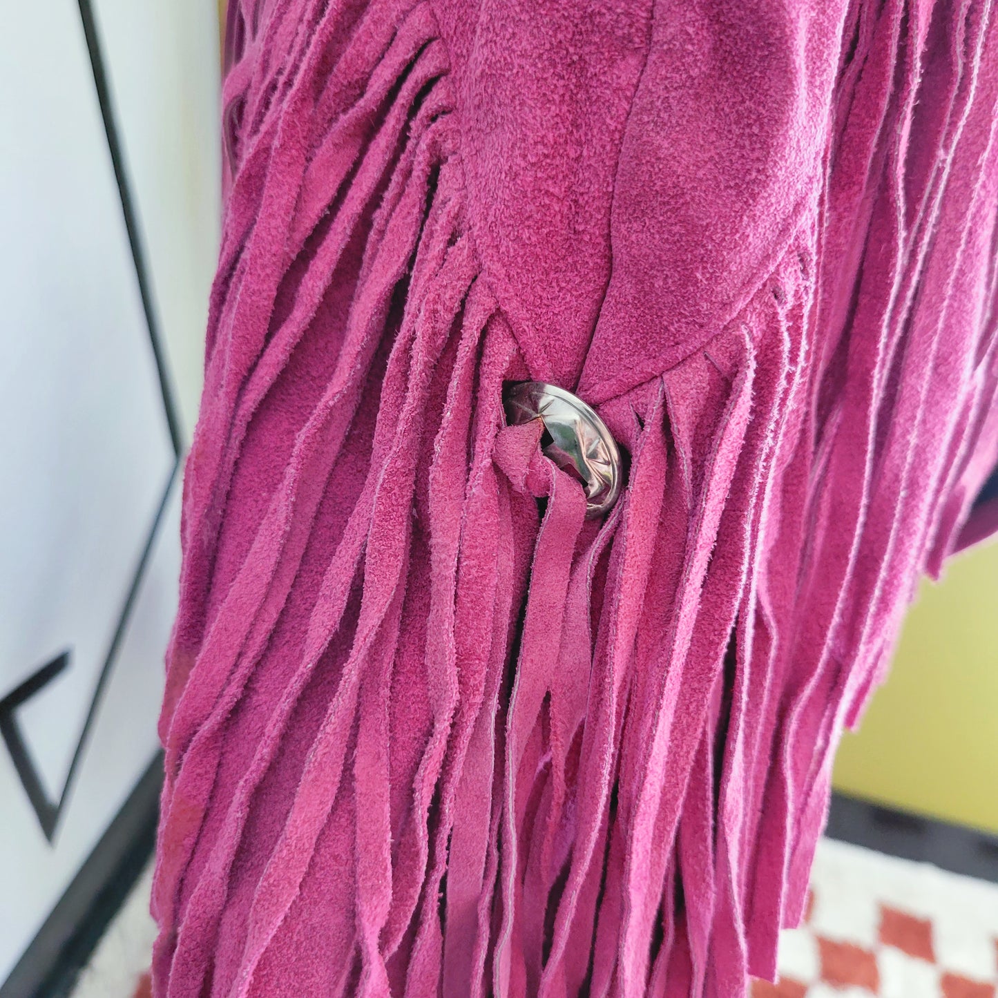 Vintage 80s Phoenix Pink Genuine Suede Leather Fringe Western Jacket - Medium