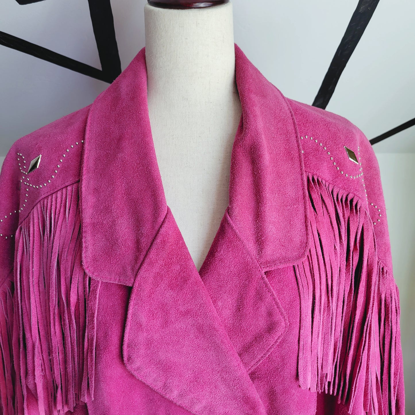 Vintage 80s Phoenix Pink Genuine Suede Leather Fringe Western Jacket - Medium