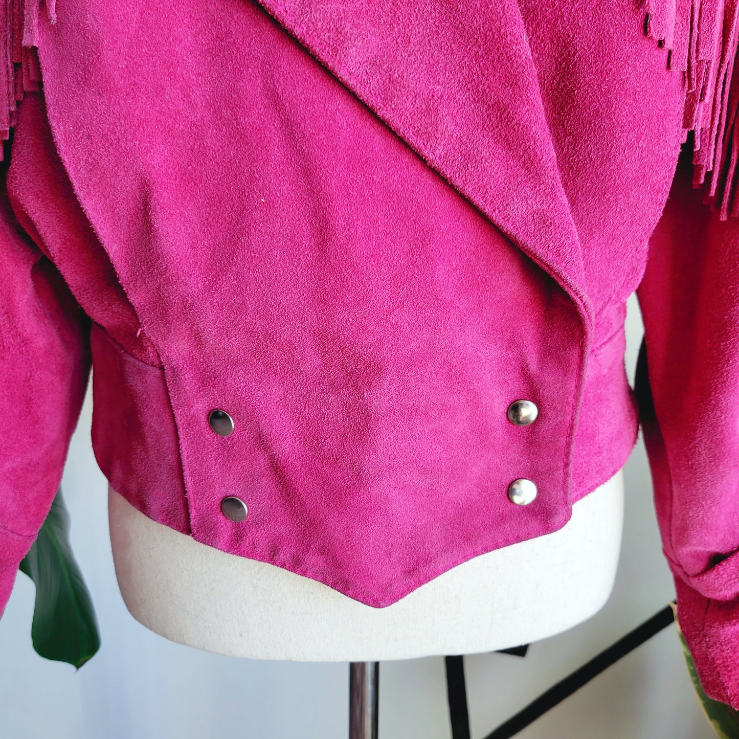 Vintage 80s Phoenix Pink Genuine Suede Leather Fringe Western Jacket - Medium