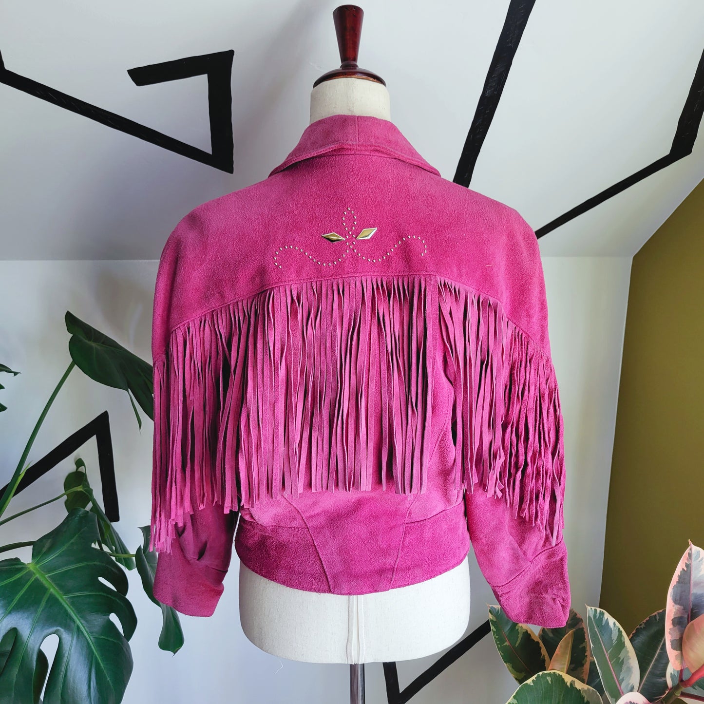 Vintage 80s Phoenix Pink Genuine Suede Leather Fringe Western Jacket - Medium