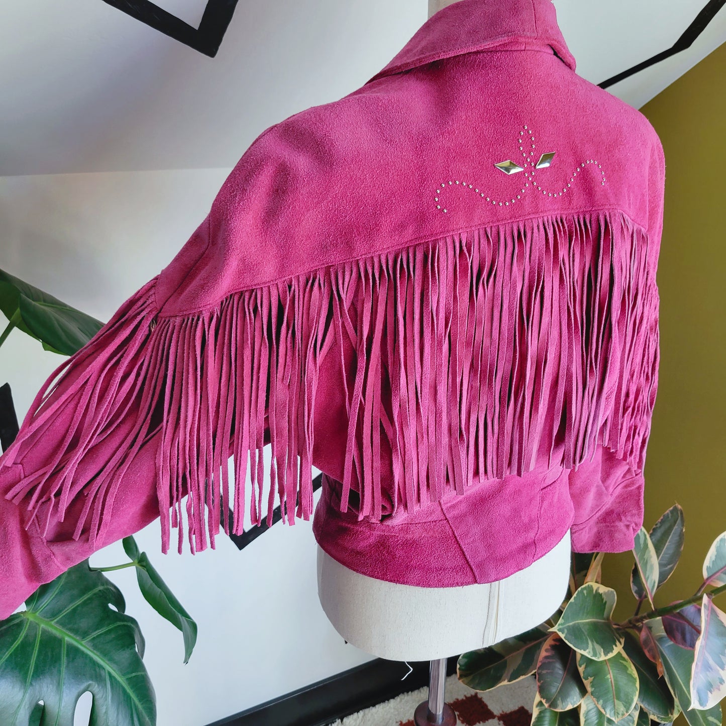 Vintage 80s Phoenix Pink Genuine Suede Leather Fringe Western Jacket - Medium