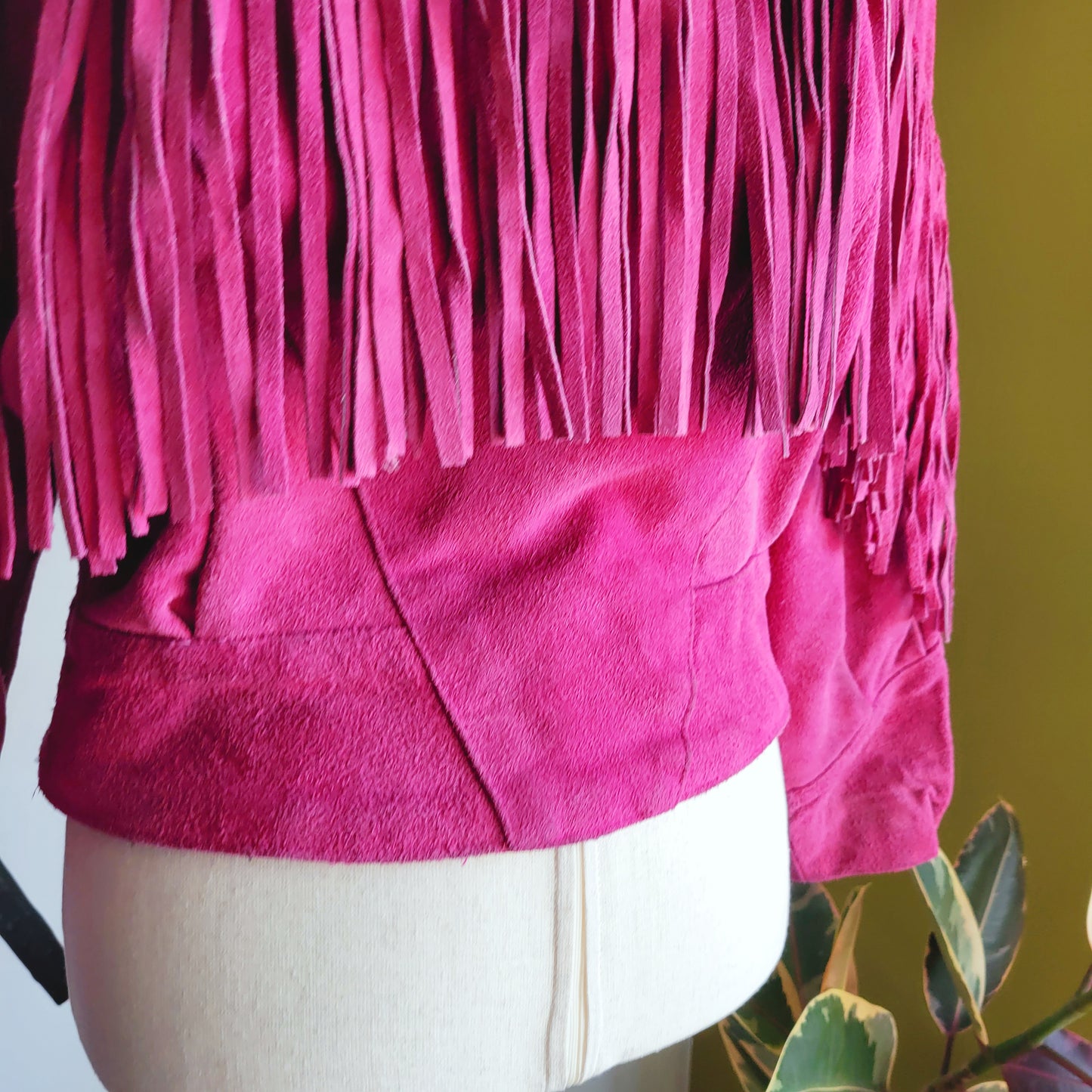 Vintage 80s Phoenix Pink Genuine Suede Leather Fringe Western Jacket - Medium