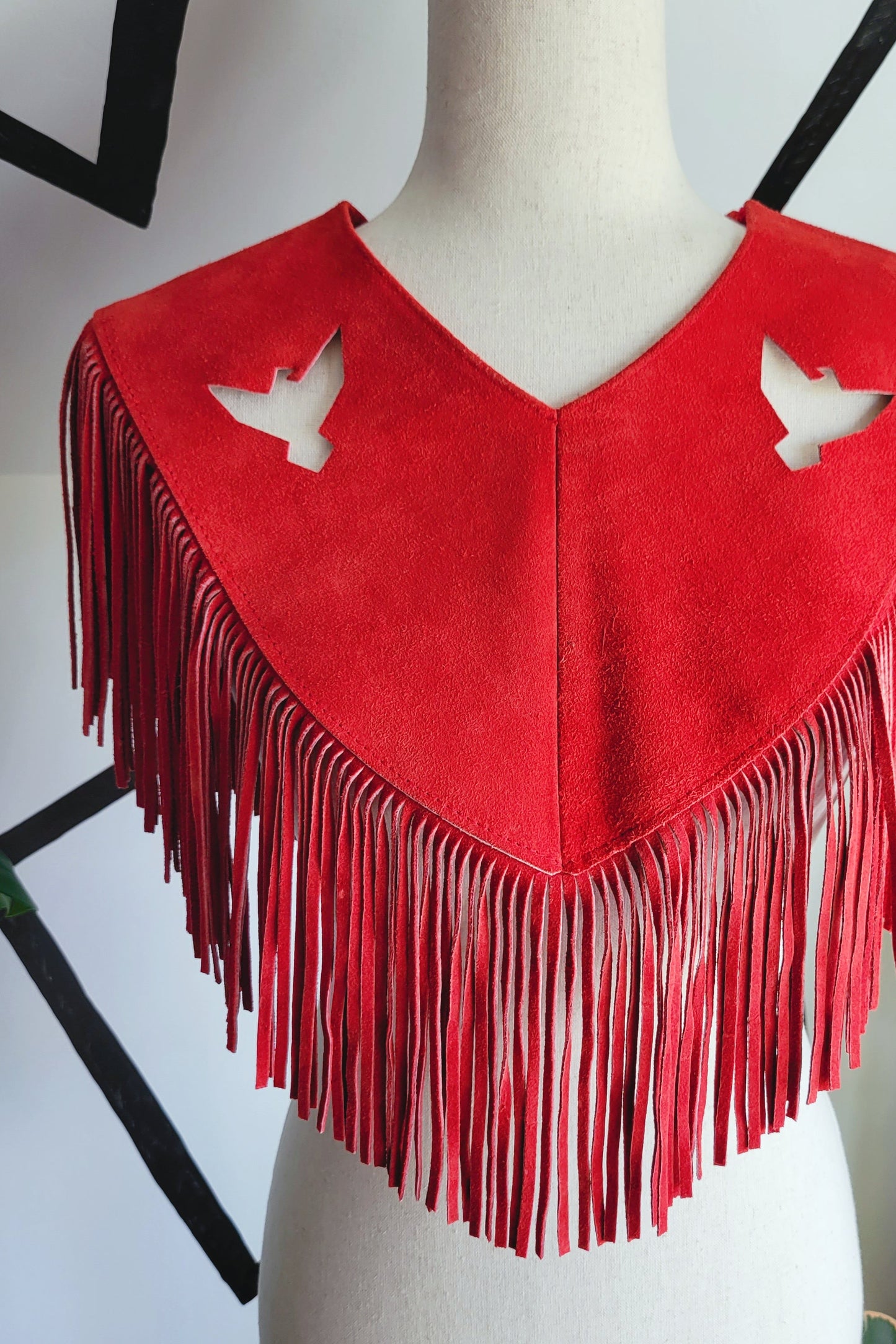 Pioneer Wear Vintage Red Suede Leather Fringe Shawl - OS