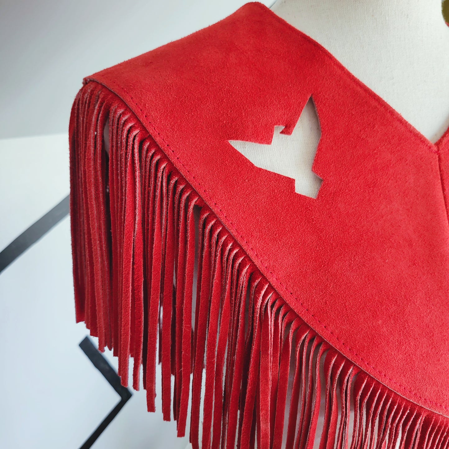 Pioneer Wear Vintage Red Suede Leather Fringe Shawl - OS