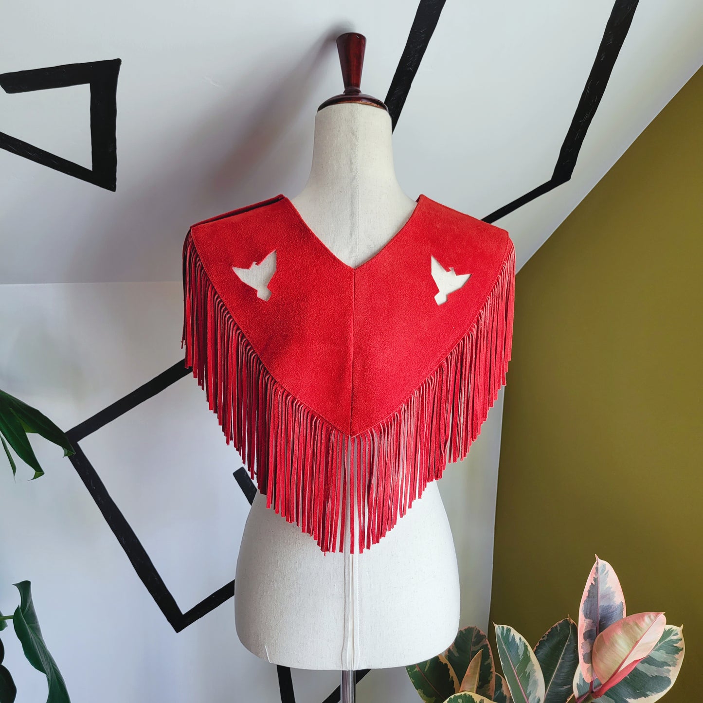 Pioneer Wear Vintage Red Suede Leather Fringe Shawl - OS