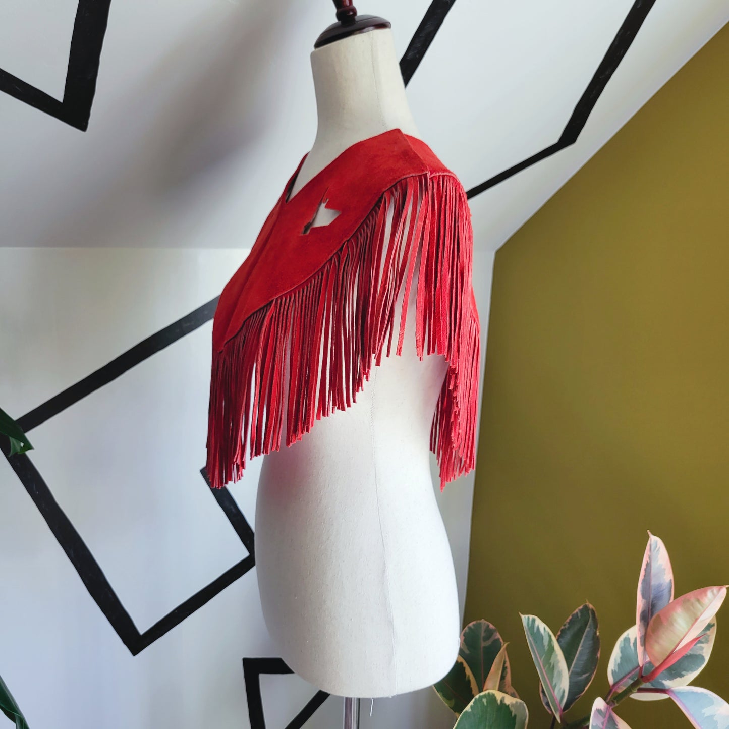 Pioneer Wear Vintage Red Suede Leather Fringe Shawl - OS