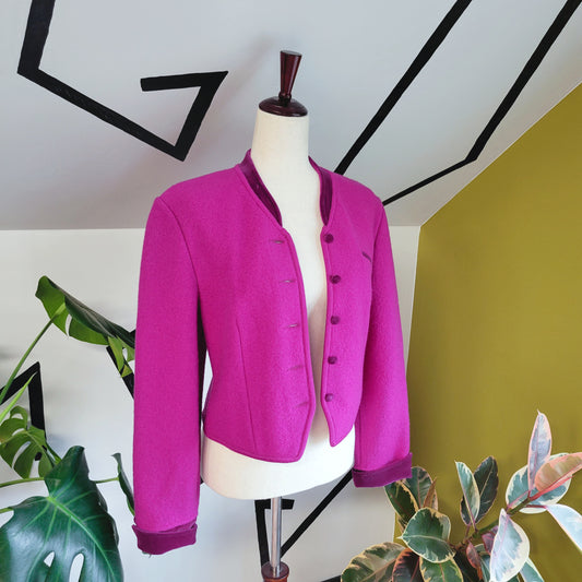 Geiger Vintage Wool Cropped Blazer with Velvet Trim - medium