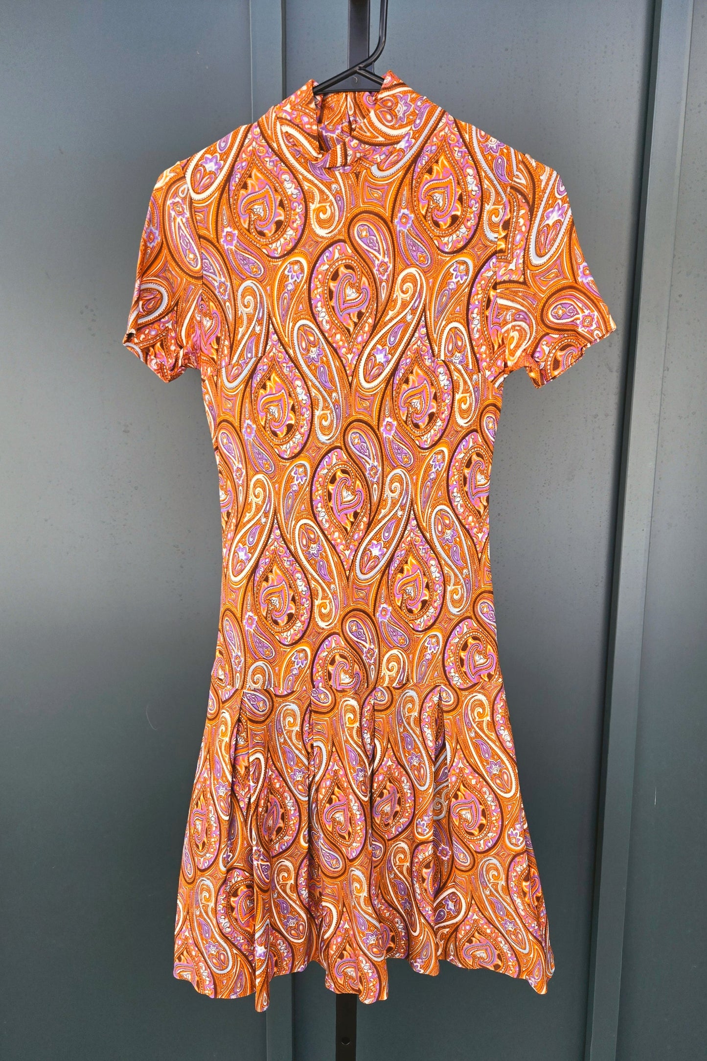 Fresh Silks 1970s Purple and Yellow Paisley Dress - XS