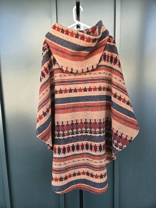 Vintage Wool Western Open Front Hooded Poncho - OS