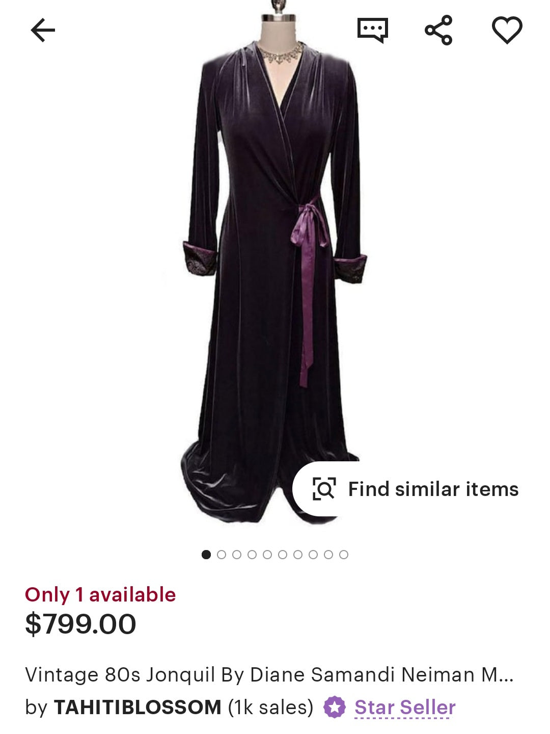 Jonquil Vintage 80s by Diane Samandi Old Hollywood Gray and Purple Velvet Robe - large