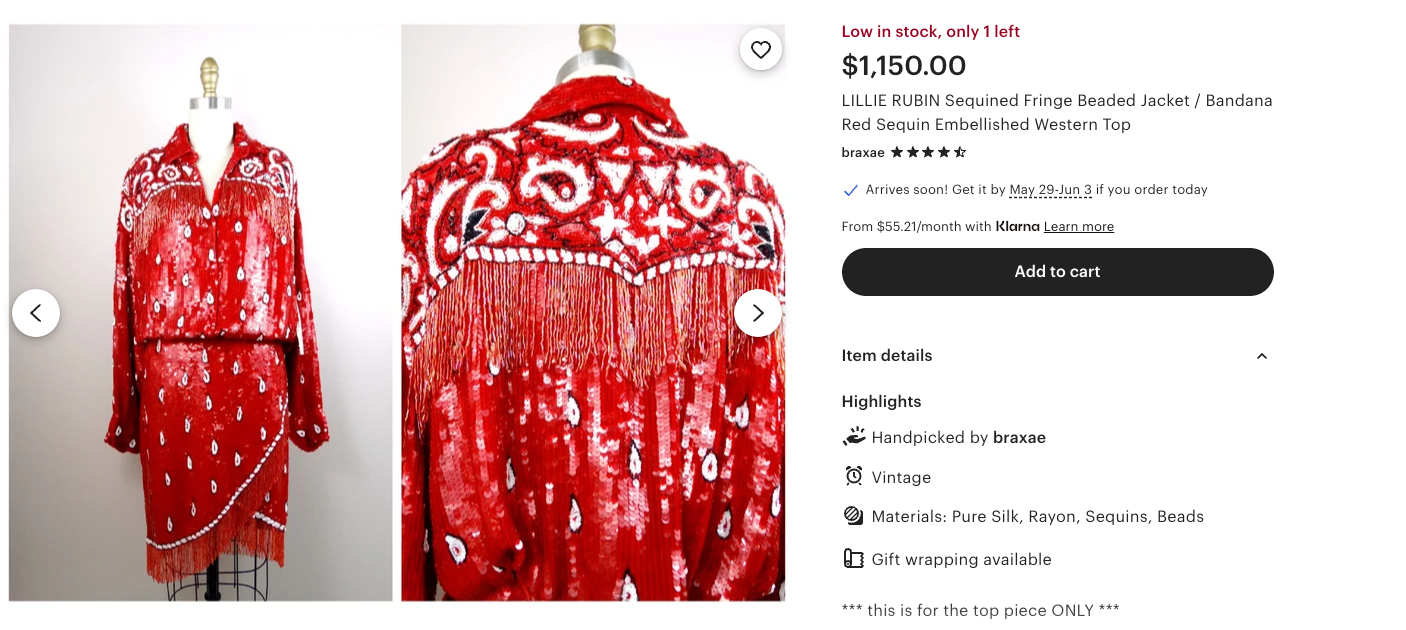 Lillie Rubin Vintage Sequin Western Crop Silk Jacket with Beaded Fringe - small