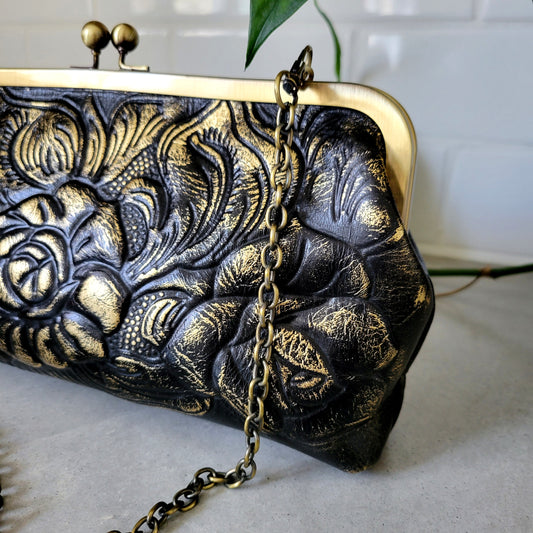 Vintage Patricia Nash Italian Tooled Leather Purse with Metal Strap