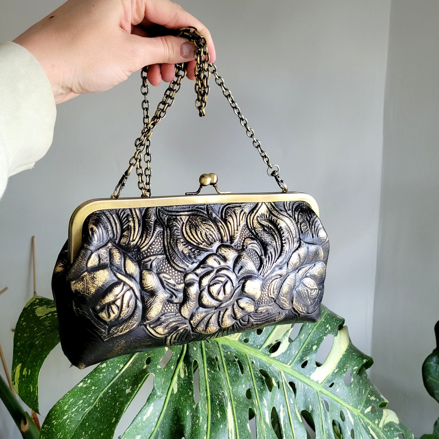 Vintage Patricia Nash Italian Tooled Leather Purse with Metal Strap