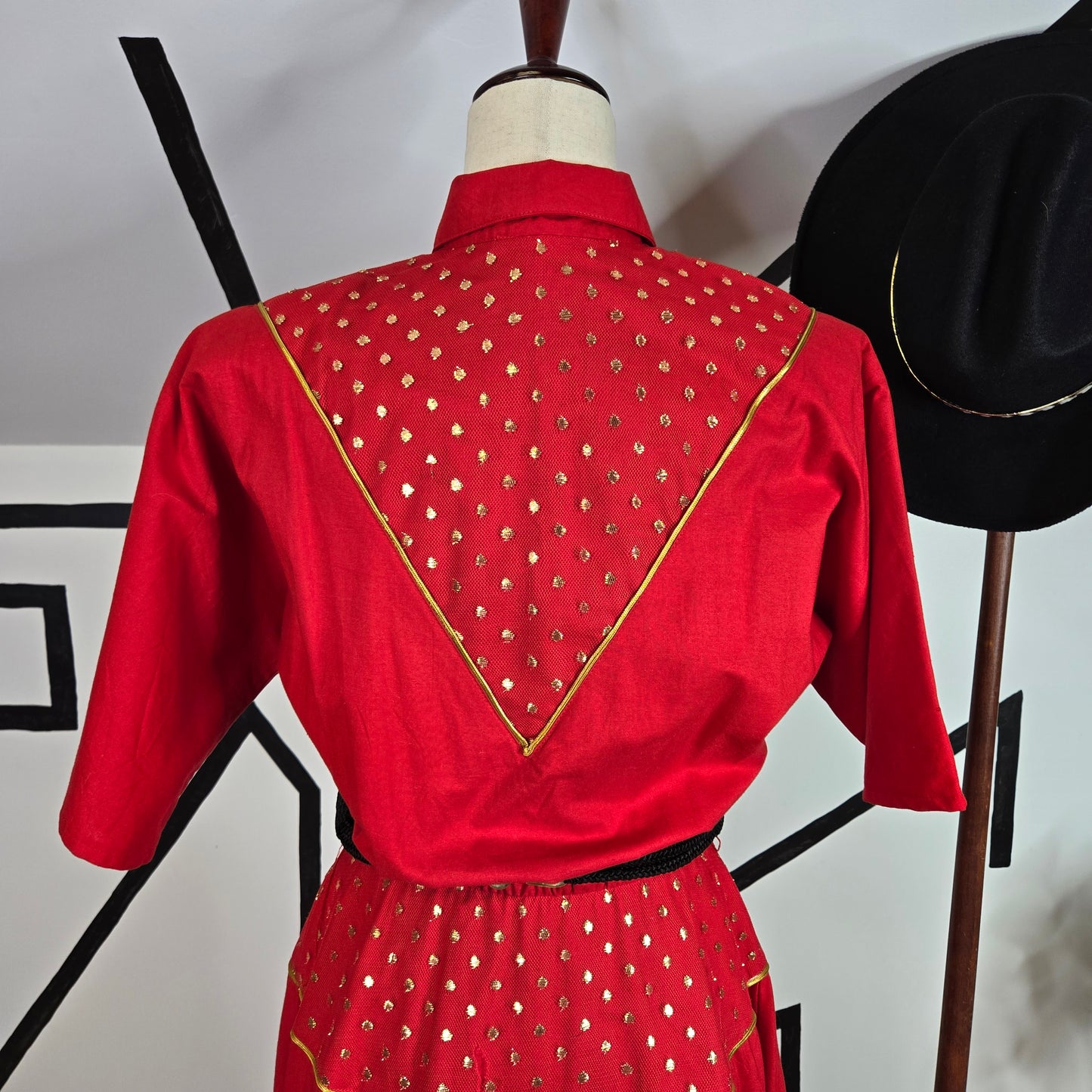 Lilia Smith Exclusive Vintage 70s Western Red and Gold Dress