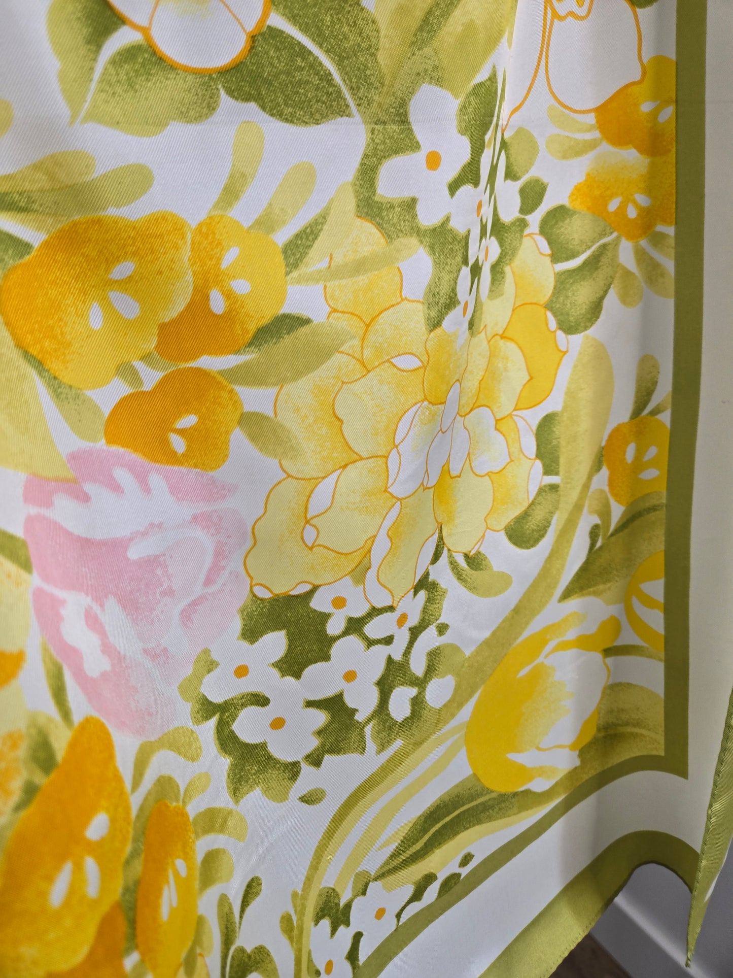 Vintage Avon Bright Yellow Floral Scarf Artist Signed