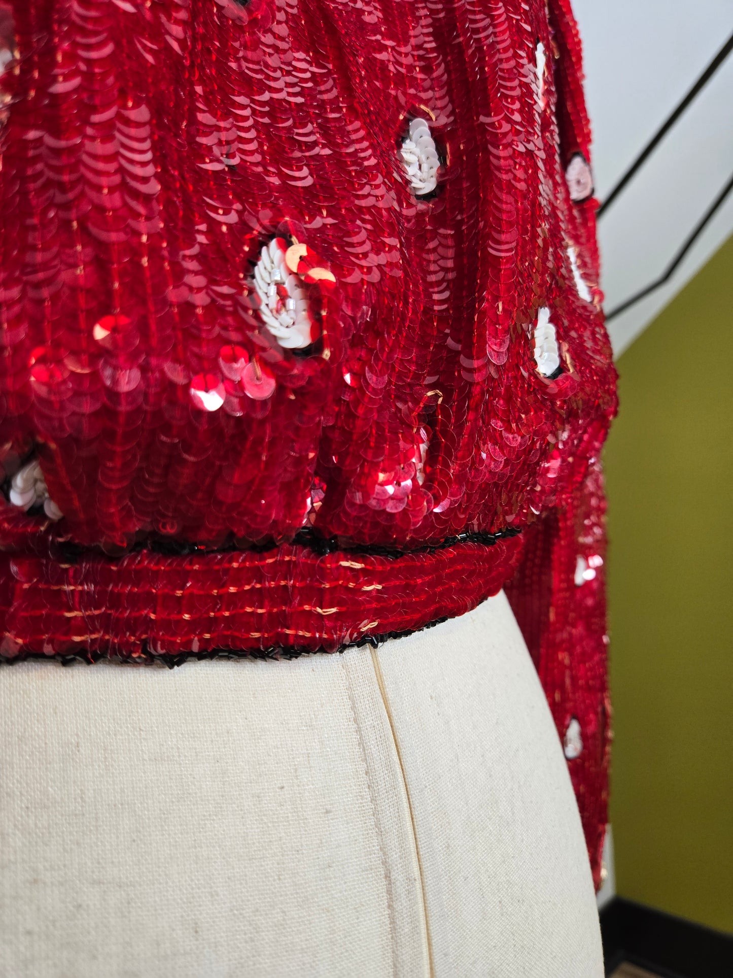 Lillie Rubin Vintage Sequin Western Crop Silk Jacket with Beaded Fringe - small