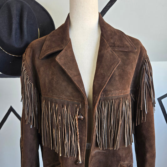 Oakbrook Sportswear Vintage 70s Sears Genuine Suede Leather Fringe Jacket - Large