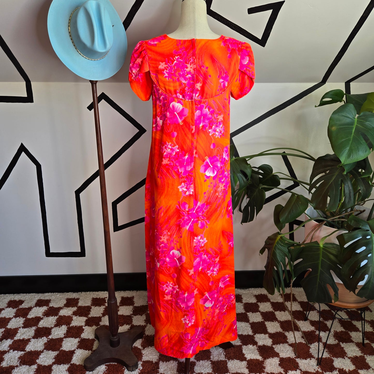 Made in Hawaii 70s Vintage Neon Day Glow Floral Dress - small