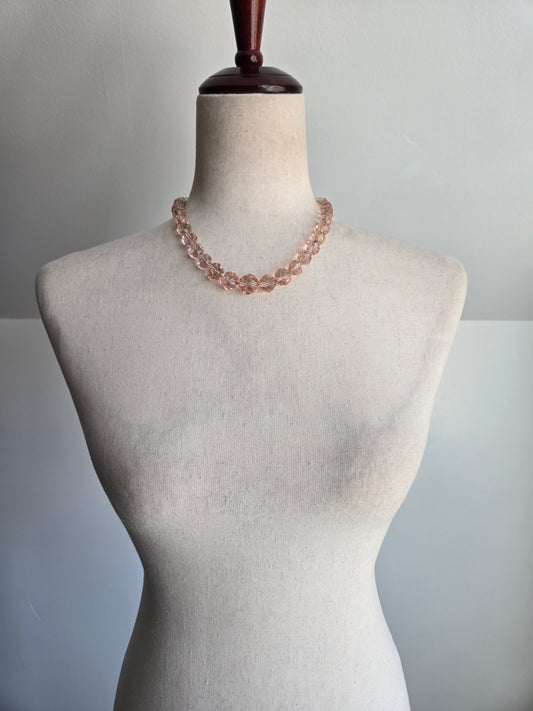 Vintage Pink Crystal Faceted Glass Necklace