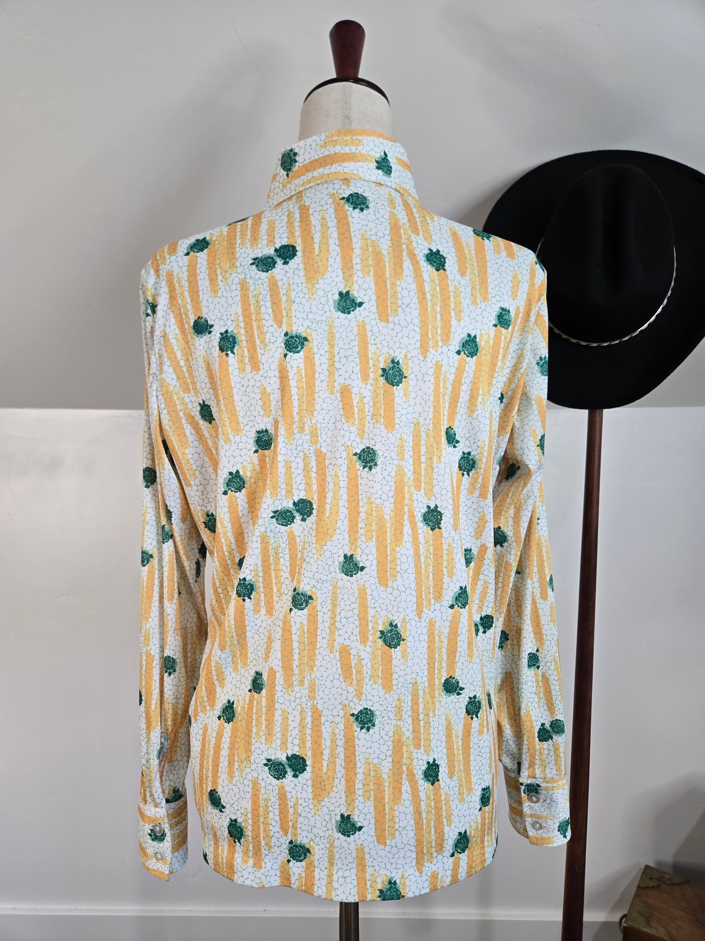 Sears Vintage 70s Nylon Floral Print Shirt - large