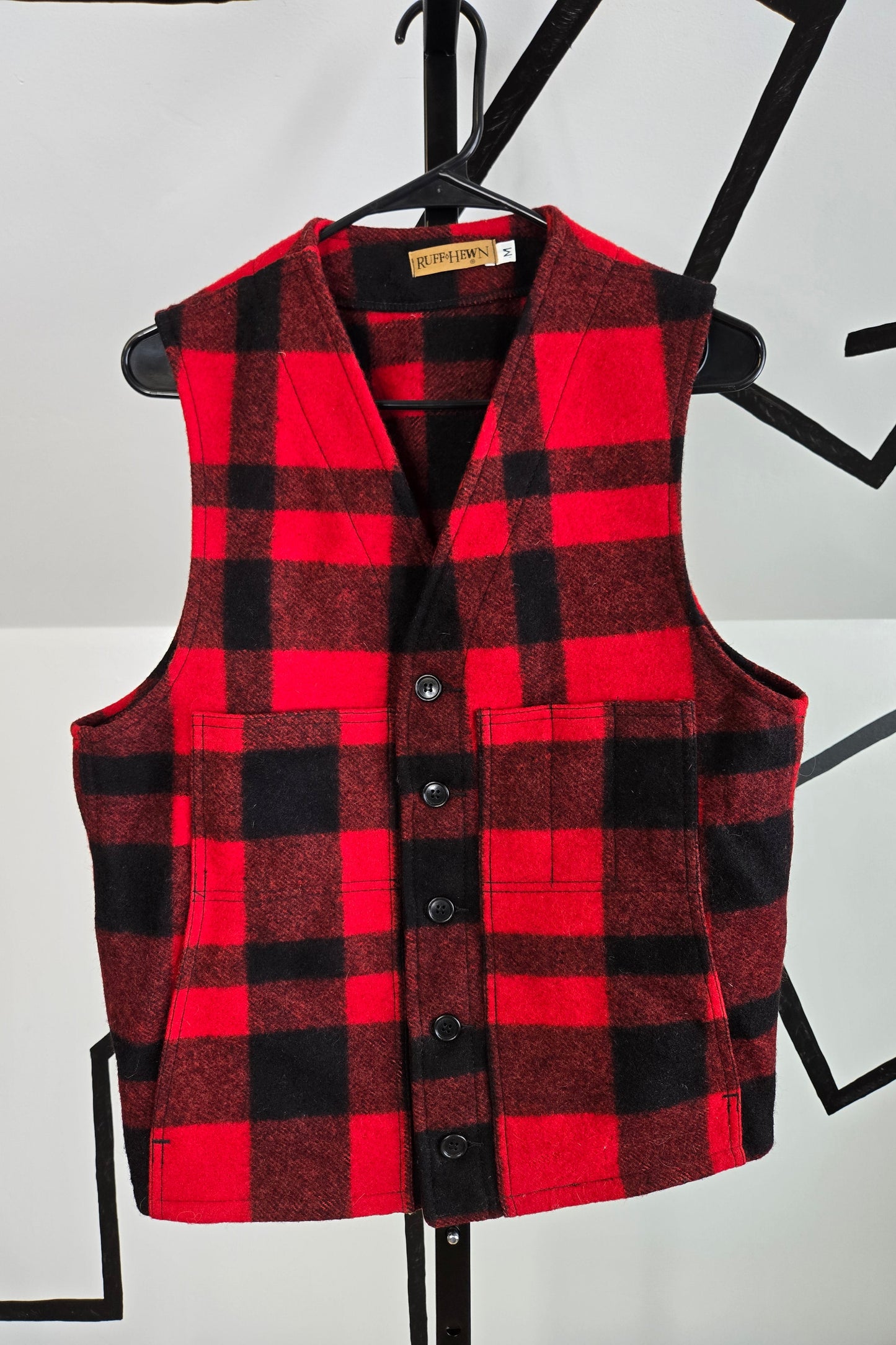 Ruff Hewn Vintage Wool Buffalo Plaid Workwear Vest - medium