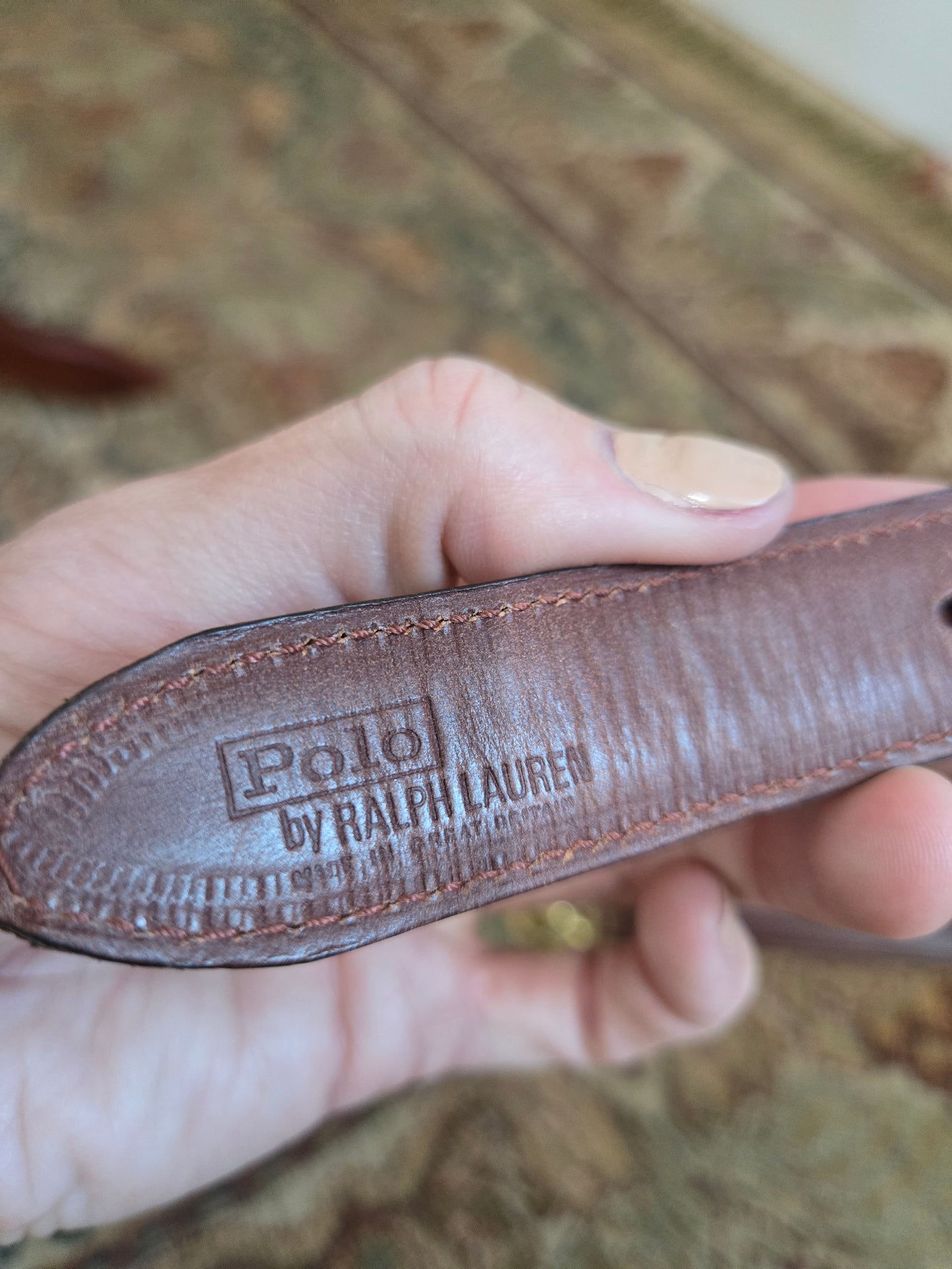 Vintage Polo Ralph Lauren Leather Belt with Fox and Horn Brass Buckle - W26-30"