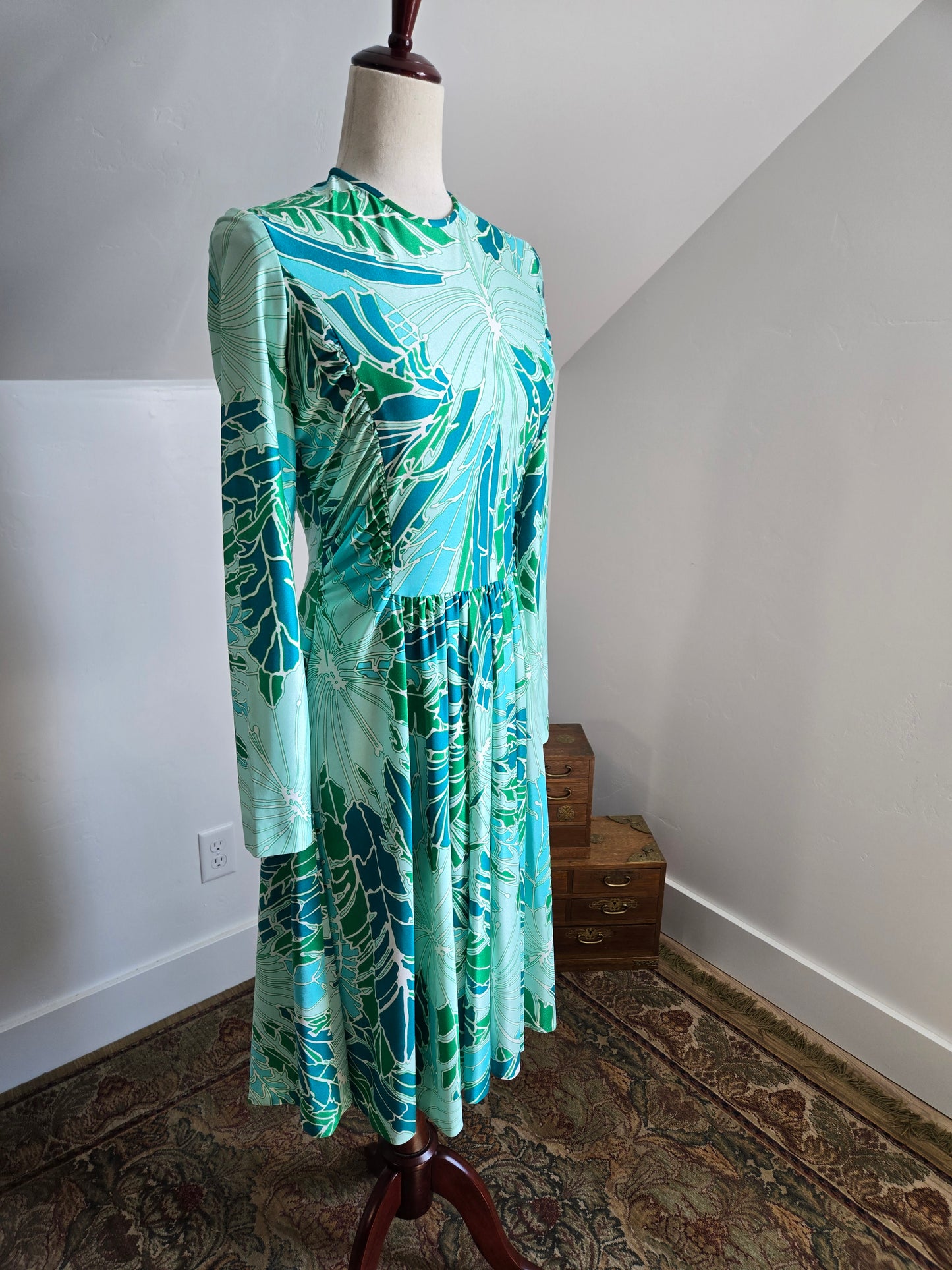 Rona California Vintage 70s Blue/Green Psychedelic Dress - medium