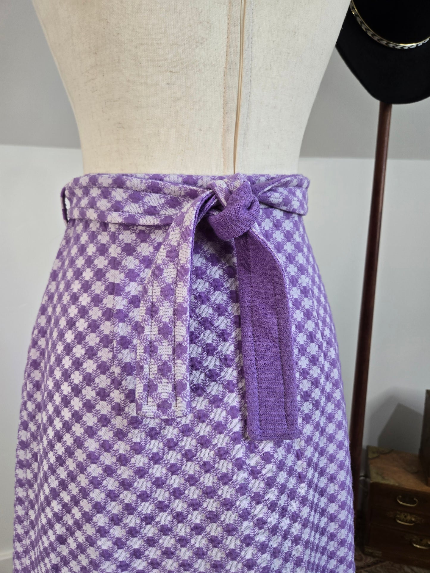 Jantzen Vintage 70s Purple and White Checkered Knit Maxi Skirt - medium