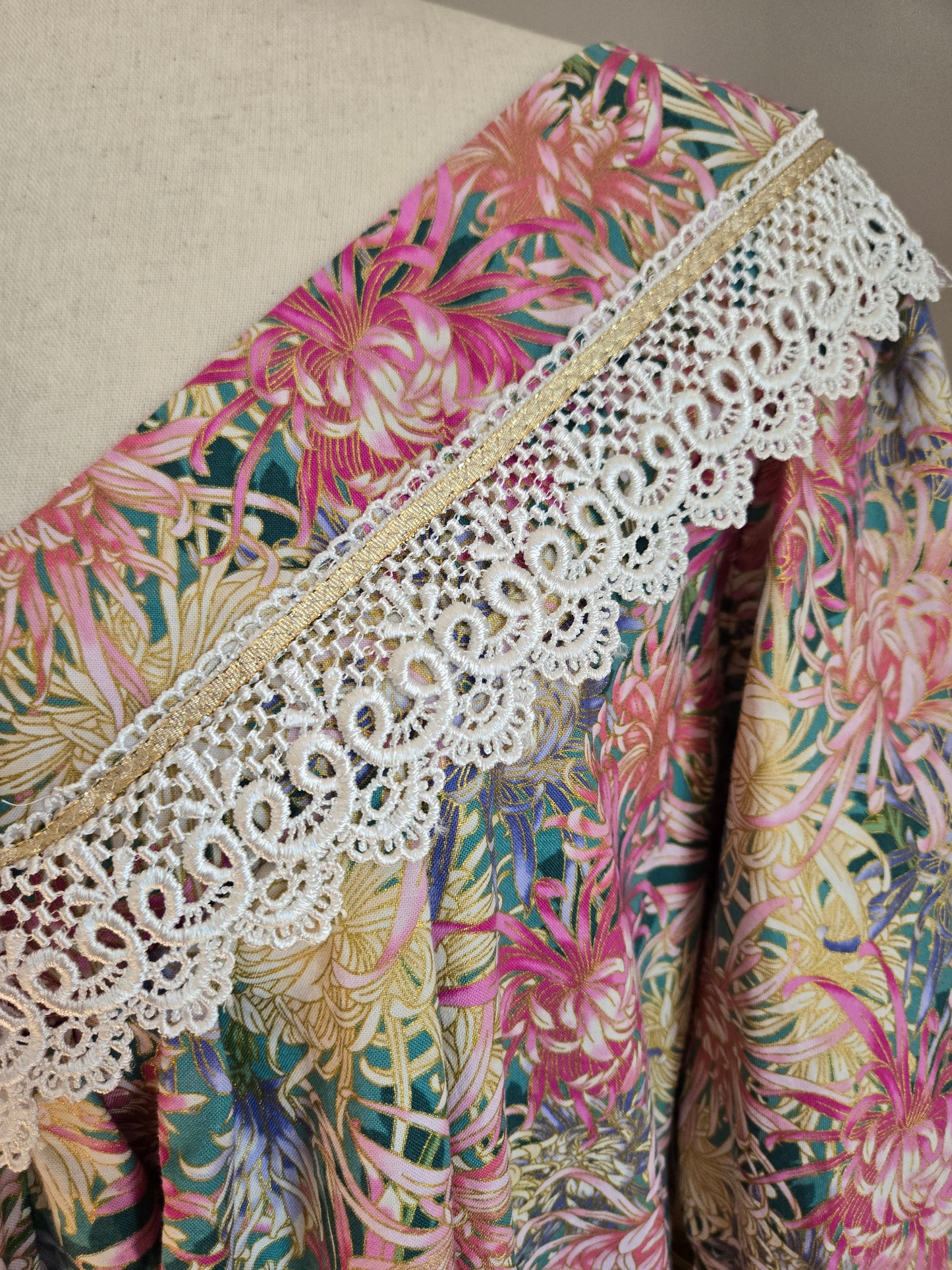 Vintage 1970s Handmade Cotton and Lace Maxi Housedress - large