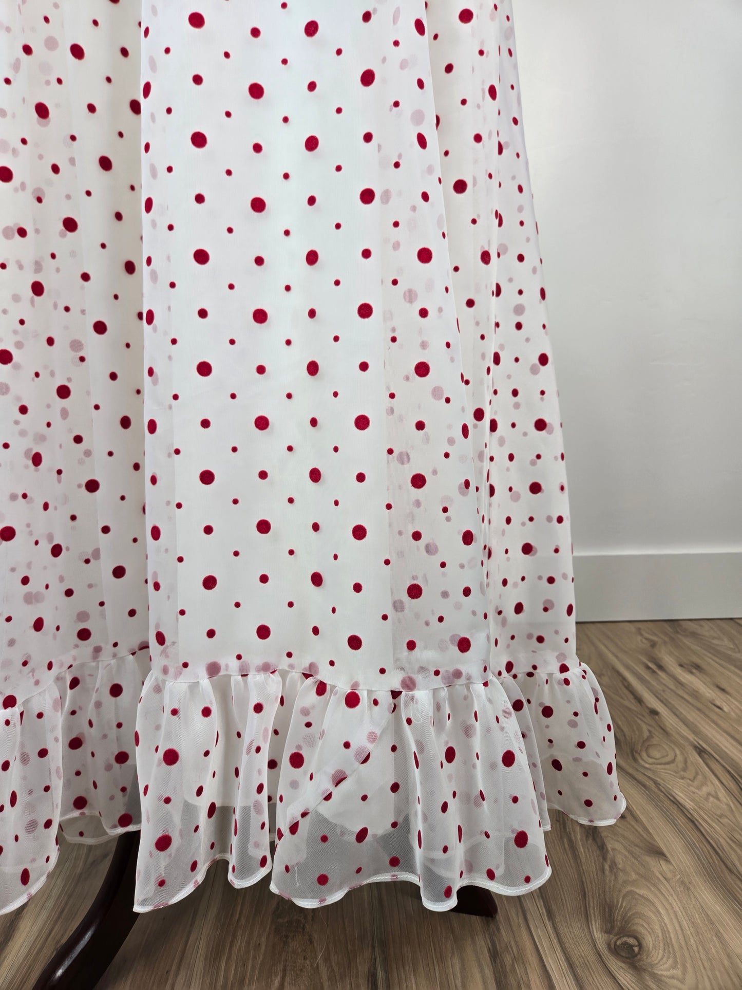 Nadine 1970s Formal/Party Dress with Red Velvet Polka Dots - Small